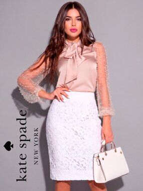 Kate Spade White Floral Lace Pencil Skirt